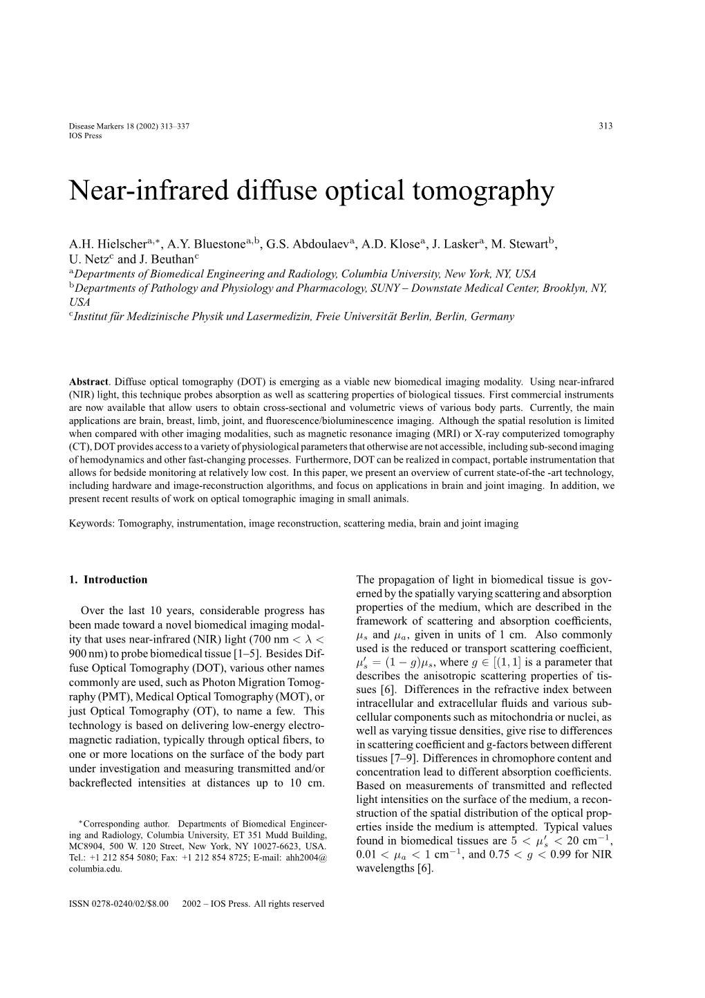 Near-Infrared Diffuse Optical Tomography