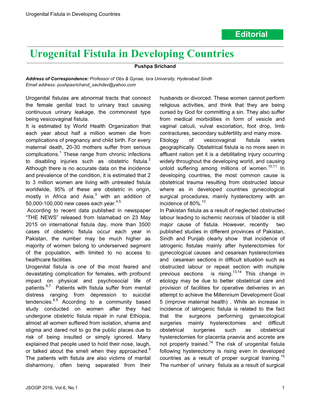 Urogenital Fistula in Developing Countries
