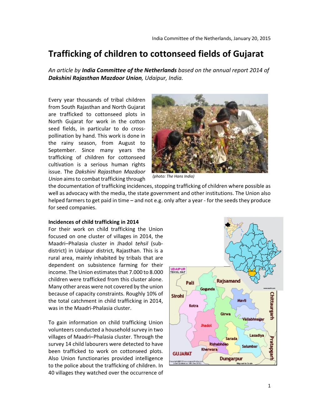 Trafficking of Children to Cottonseed Fields of Gujarat