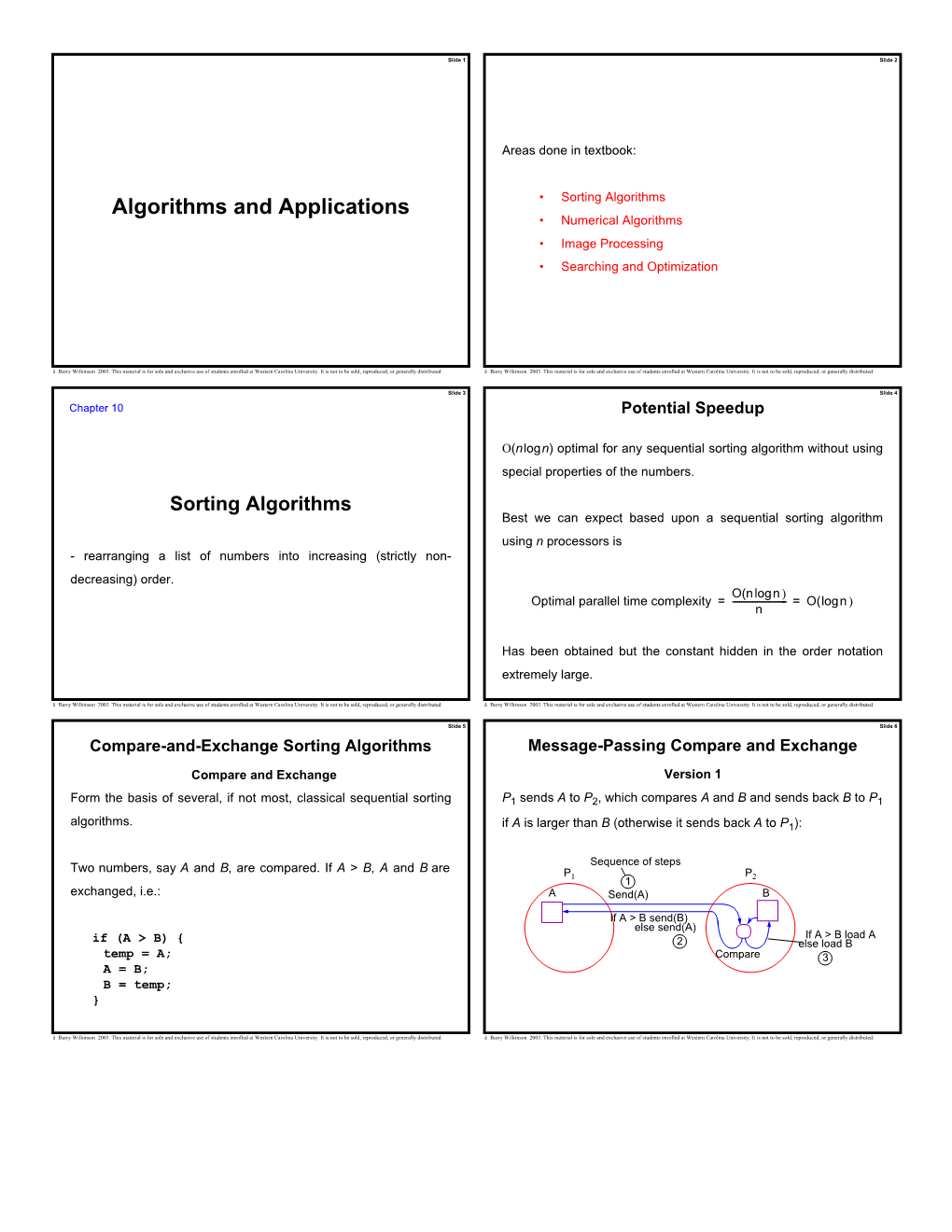 Algorithms and Applications • Sorting Algorithms • Numerical Algorithms • Image Processing • Searching and Optimization