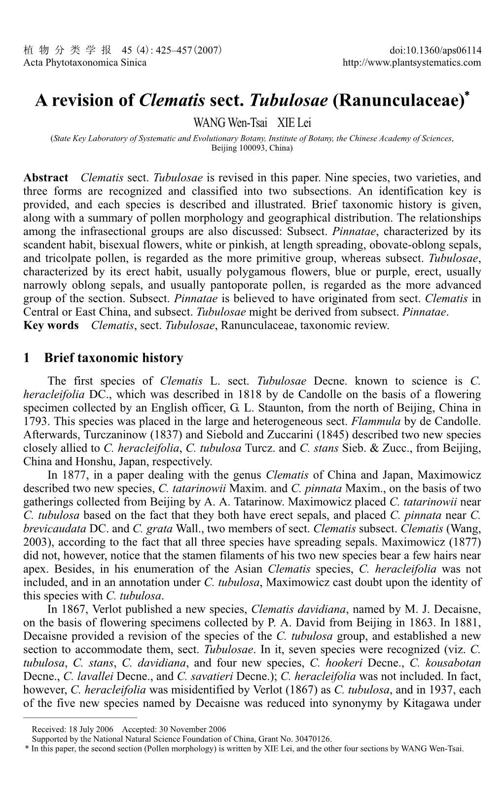 A Revision of Clematis Sect. Tubulosae