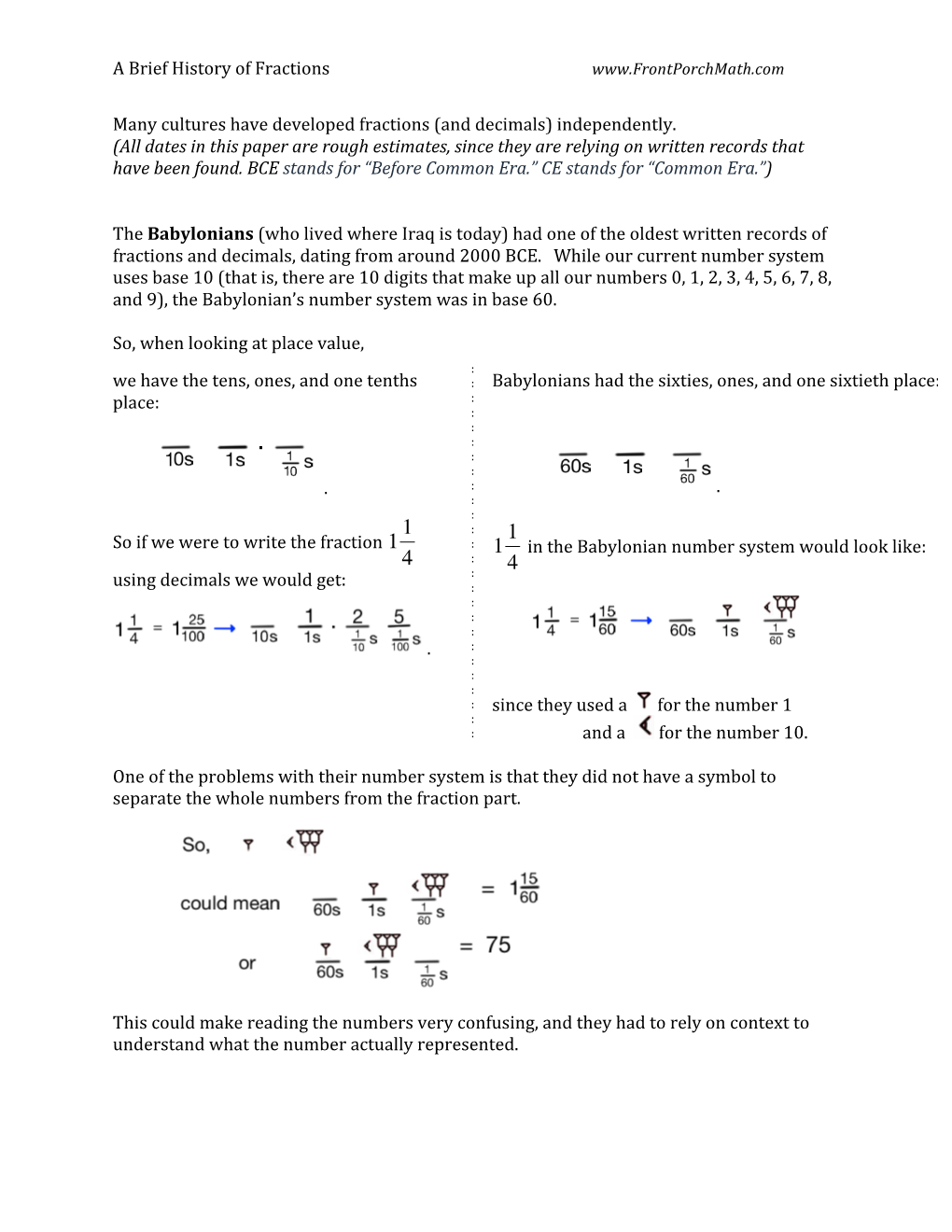 A Brief History of Fractions Many Cultures Have Developed Fractions