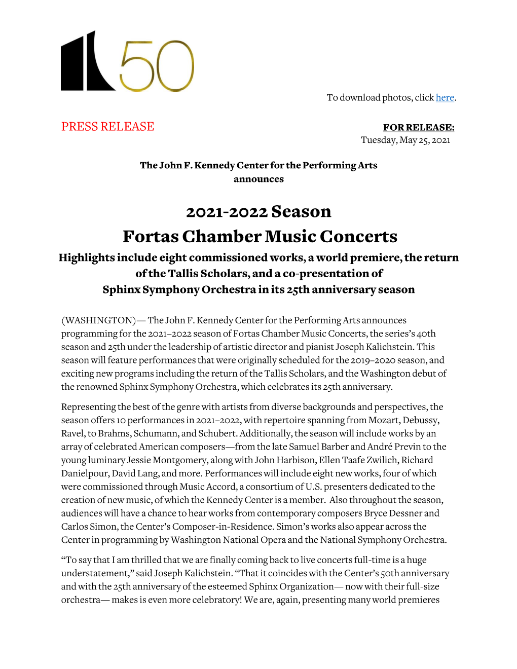 2021-2022 Season Fortas Chamber Music Concerts