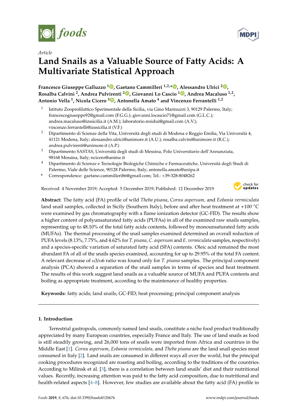 Land Snails As a Valuable Source of Fatty Acids: a Multivariate Statistical Approach