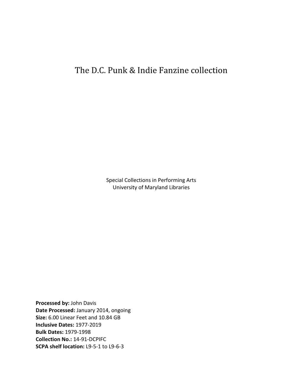 The D.C. Punk & Indie Fanzine Collection