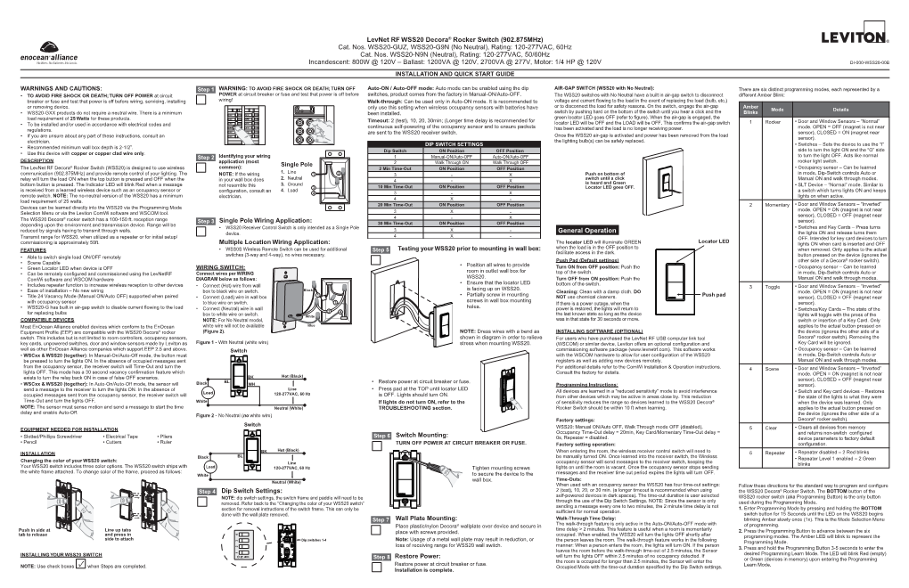 Leviton WSS20-N9N Installation Instructions