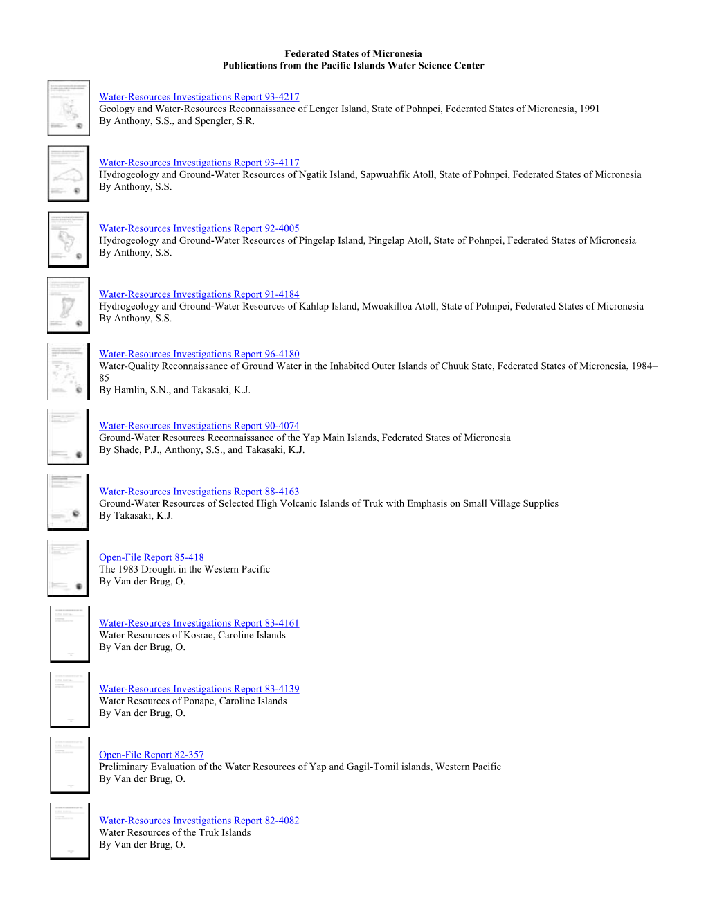 Federated States of Micronesia Publications from the Pacific Islands Water Science Center