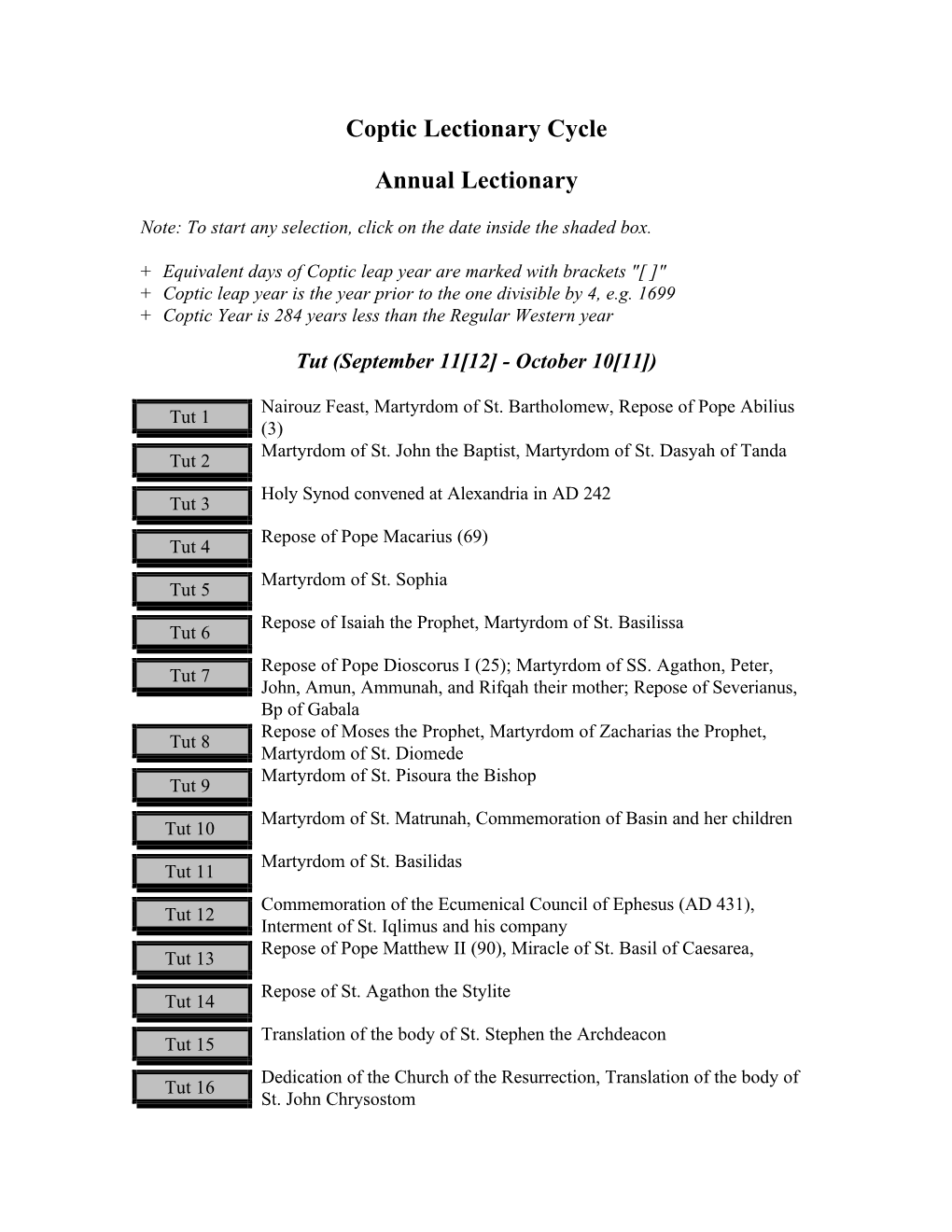 Coptic Lectionary Cycle Annual Lectionary