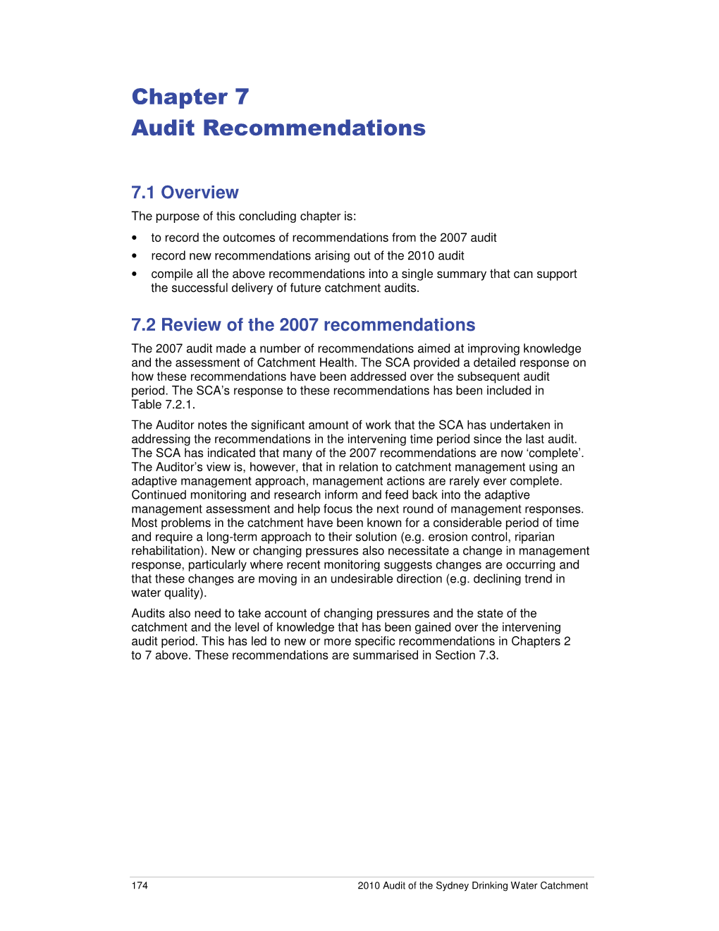 Chapter 7 Audit Recommendations