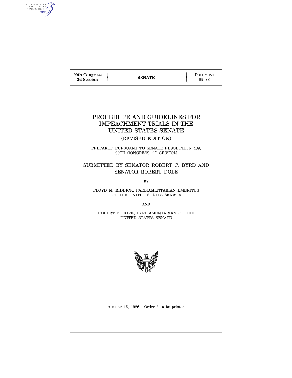Procedure and Guidelines for Impeachment Trials in the United States Senate (Revised Edition)