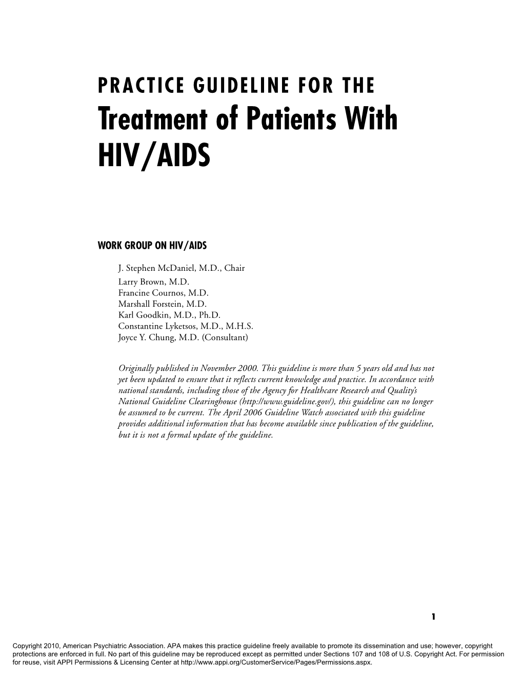 PRACTICE GUIDELINE for the Treatment of Patients with HIV/AIDS