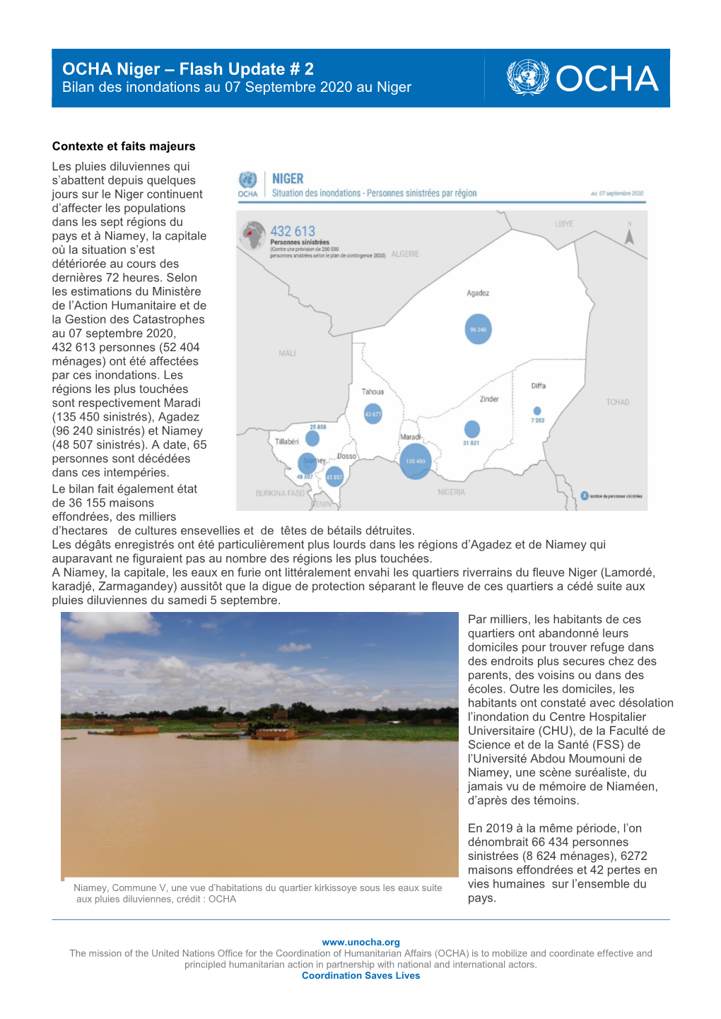 OCHA Niger – Flash Update # 2 Bilan Des Inondations Au 07 Septembre 2020 Au Niger