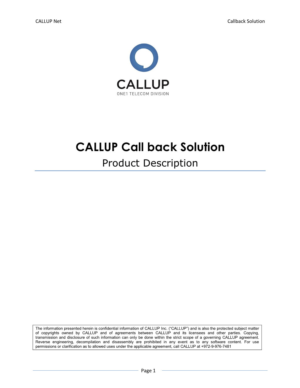 CALLUP Call Back Solution Product Description