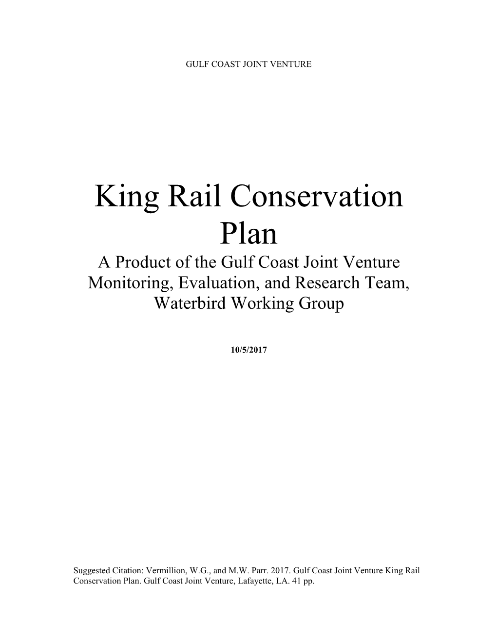 GCJV King Rail Conservation Plan