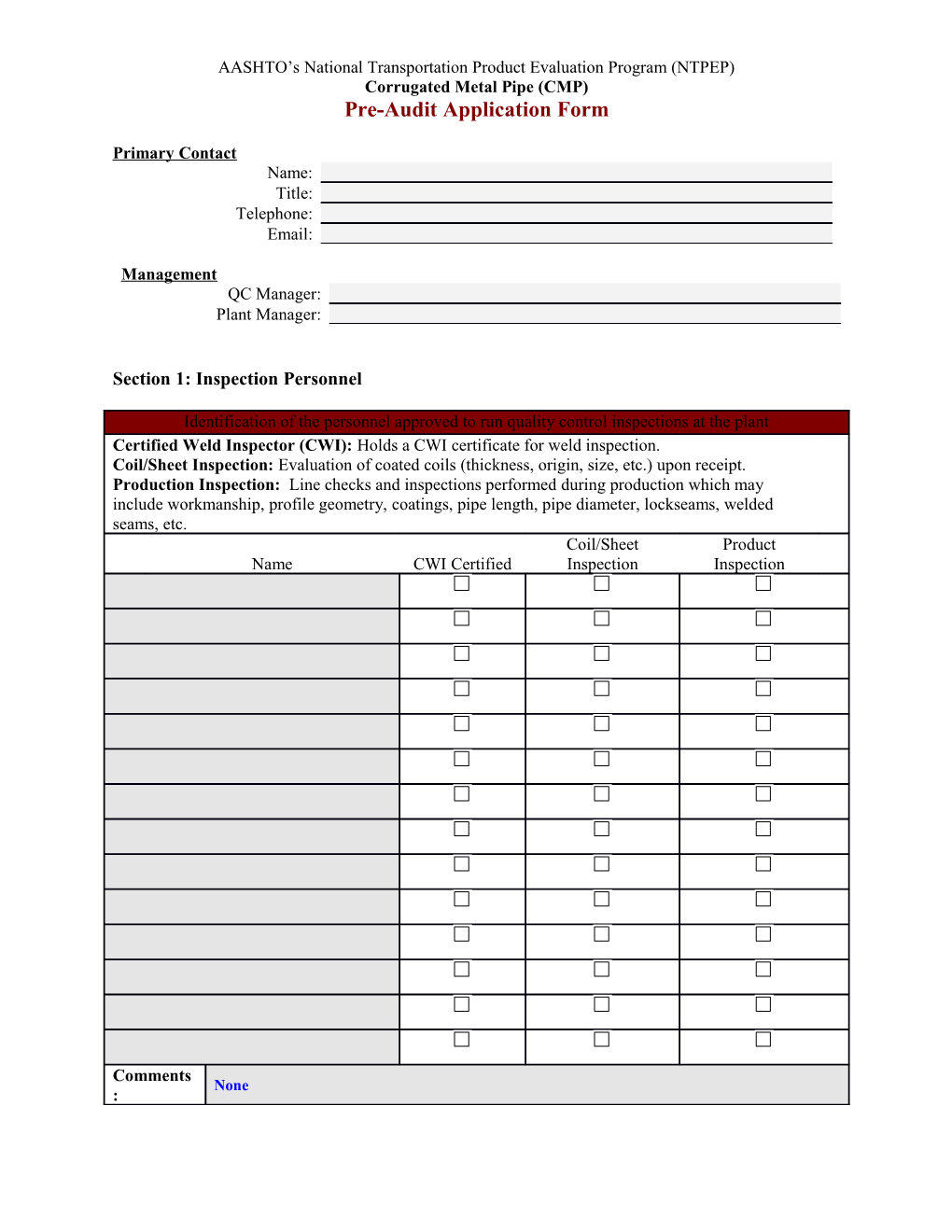 Pre-Audit Application Form