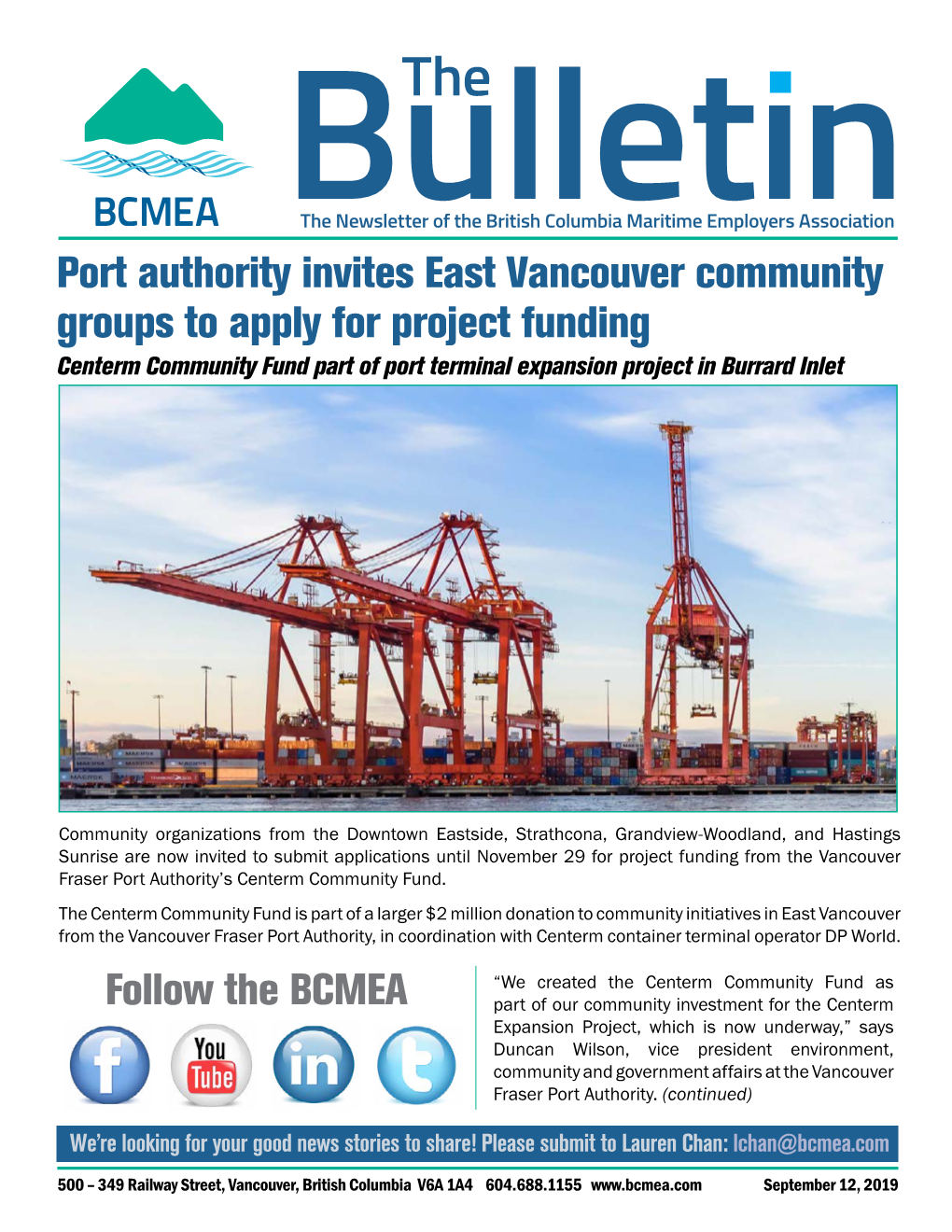 Follow the BCMEA Port Authority Invites East Vancouver Community