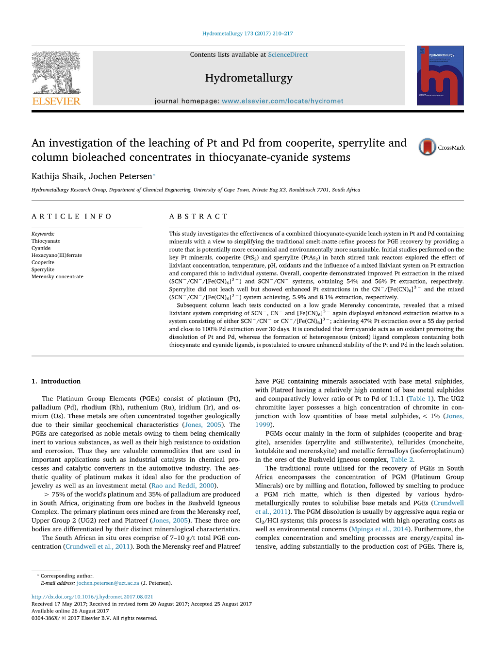 An Investigation of the Leaching of Pt and Pd from Cooperite, Sperrylite and MARK Column Bioleached Concentrates in Thiocyanate-Cyanide Systems