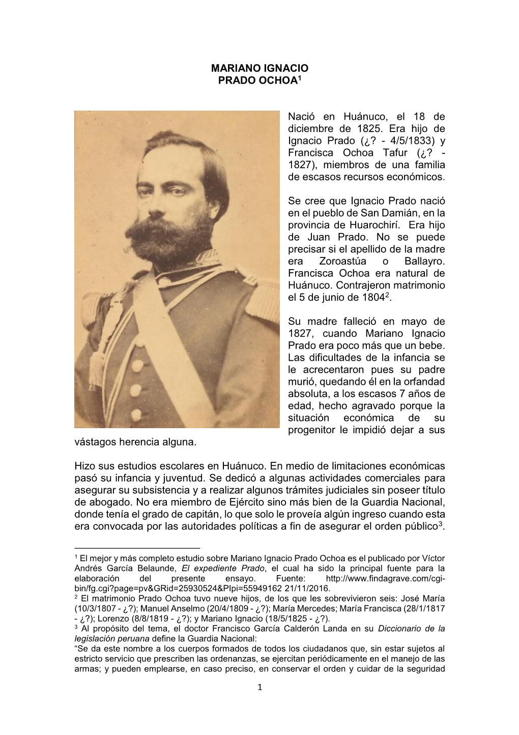 MARIANO IGNACIO PRADO OCHOA1 Nació En Huánuco, El