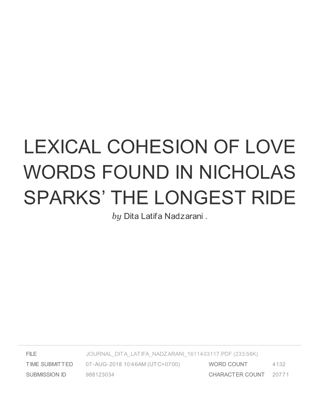 Lexical Cohesion of Love Words Found in Nicholas Sparks' the Longest Ride