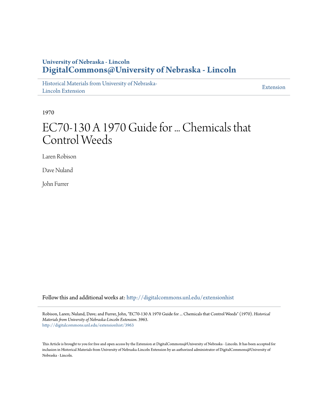 EC70-130 a 1970 Guide for ... Chemicals That Control Weeds Laren Robison