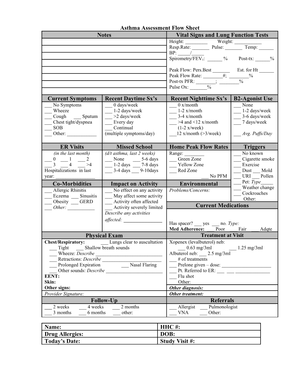 Asthma Assessment Flow Sheet