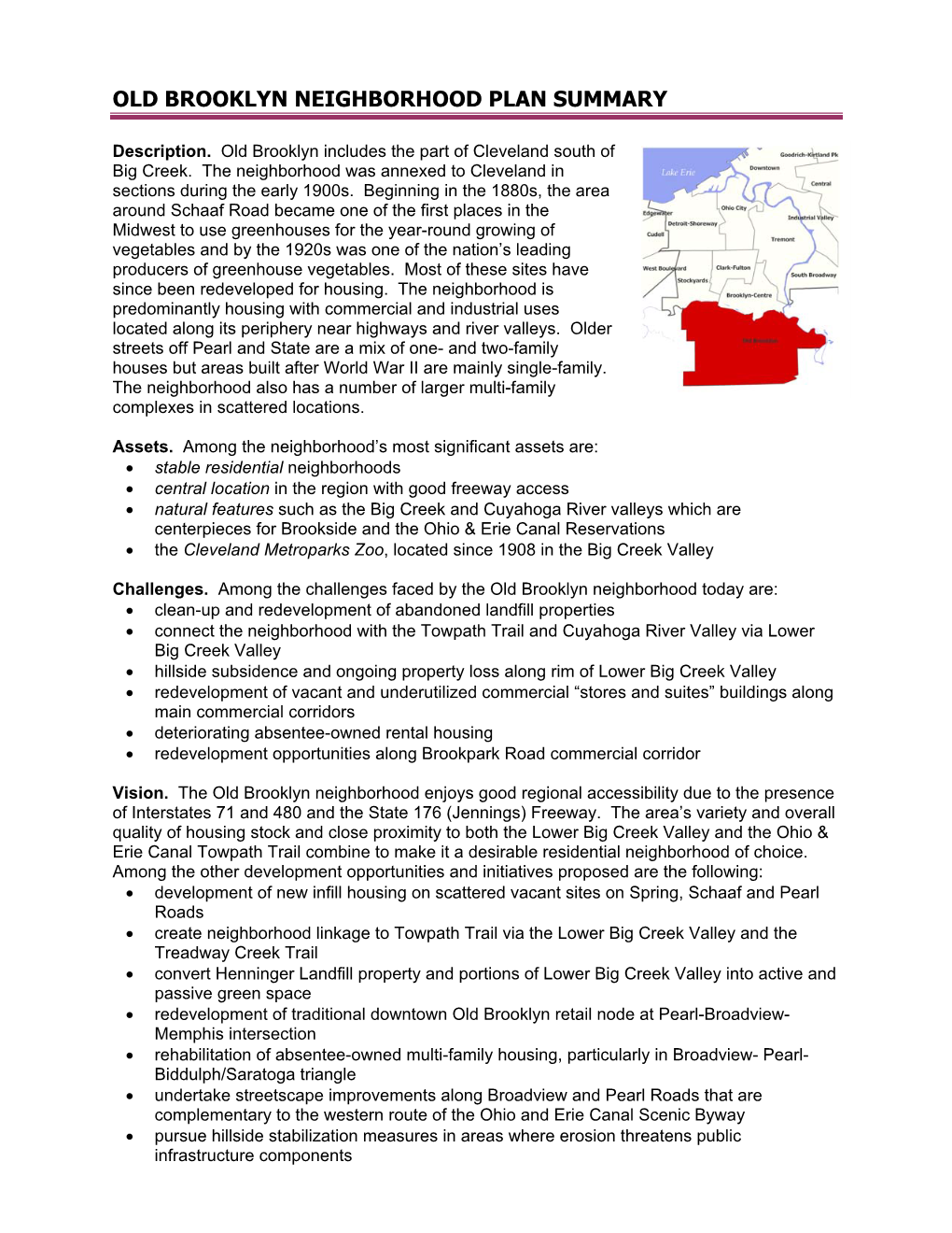 Old Brooklyn Neighborhood Plan Summary