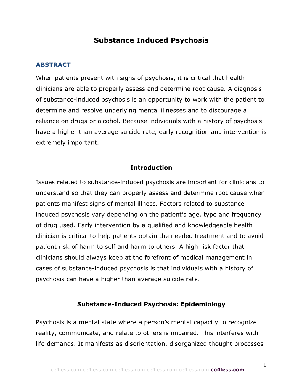 Substance Induced Psychosis