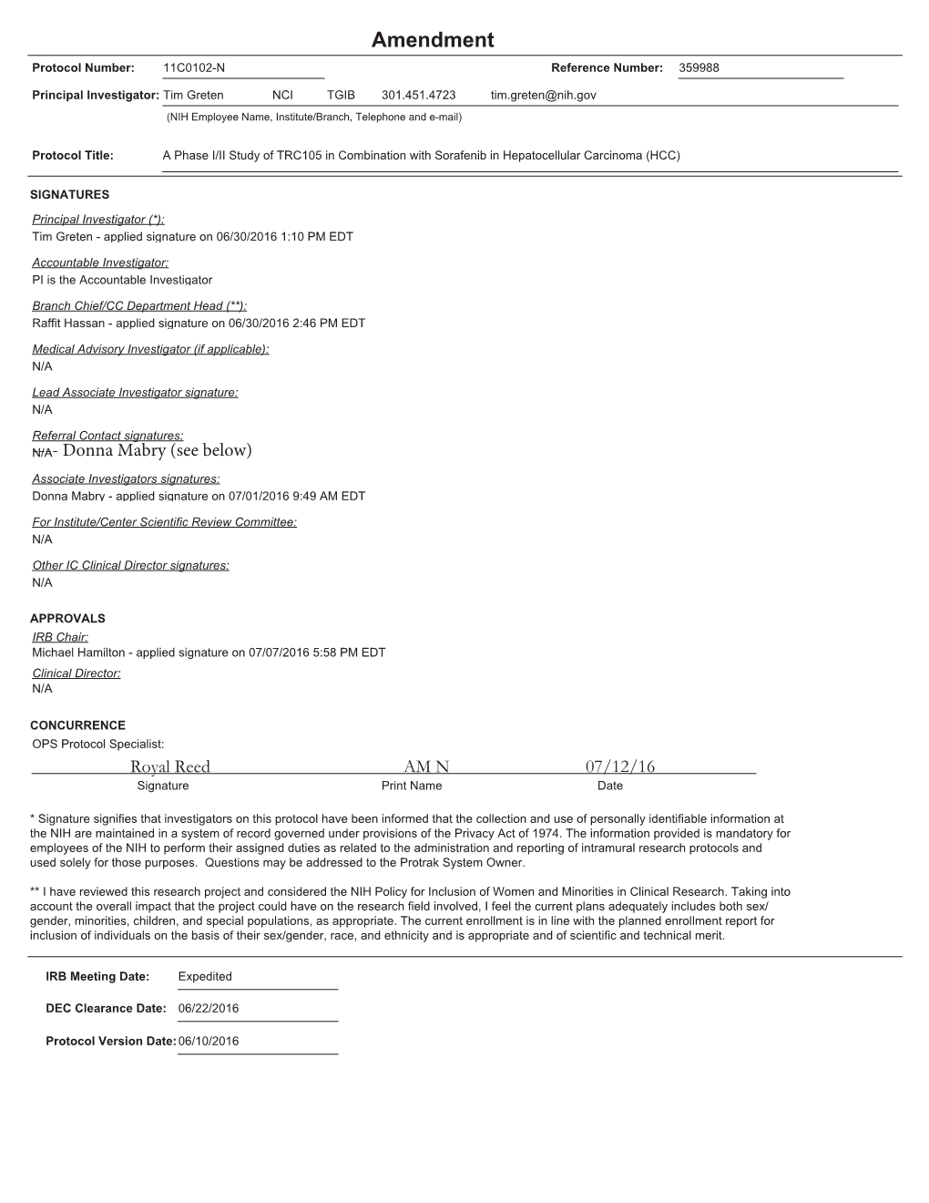 Amendment Protocol Number: 11C0102-N Reference Number: 359988