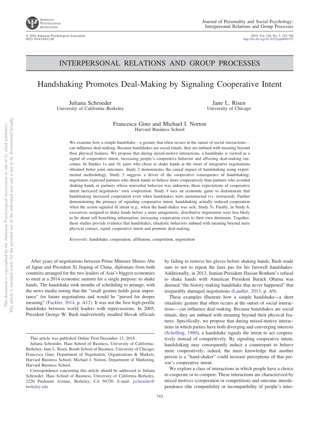 Handshaking Promotes Deal-Making by Signaling Cooperative Intent