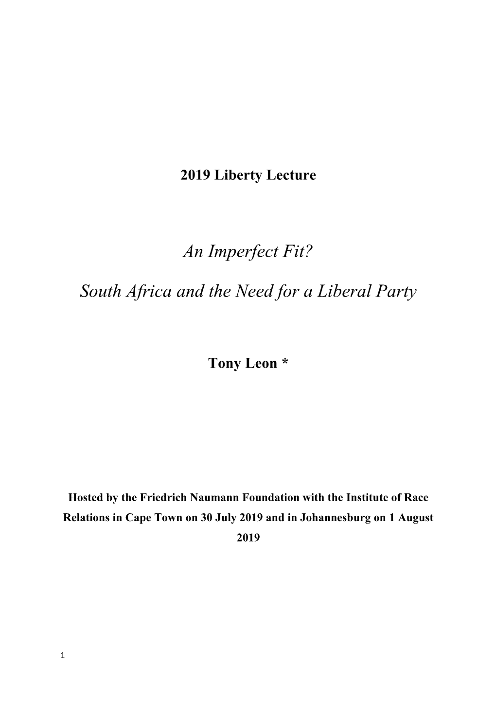 South Africa and the Need for a Liberal Party