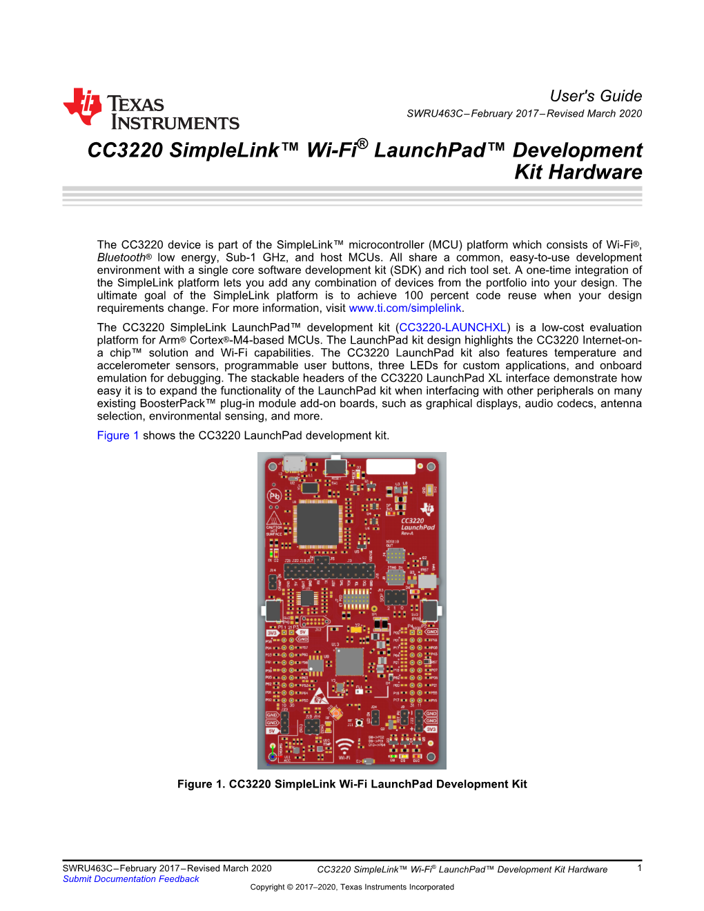 CC3220 Simplelink Wi-Fi Launchpad Development Kit Hardware User's