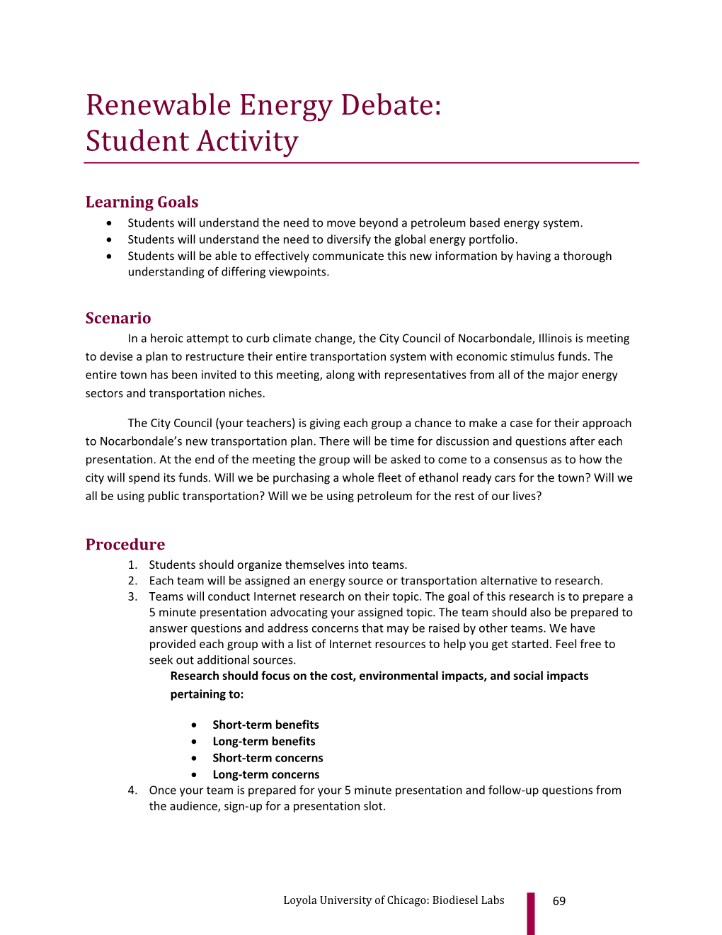 Renewable Energy Debate: Student Activity