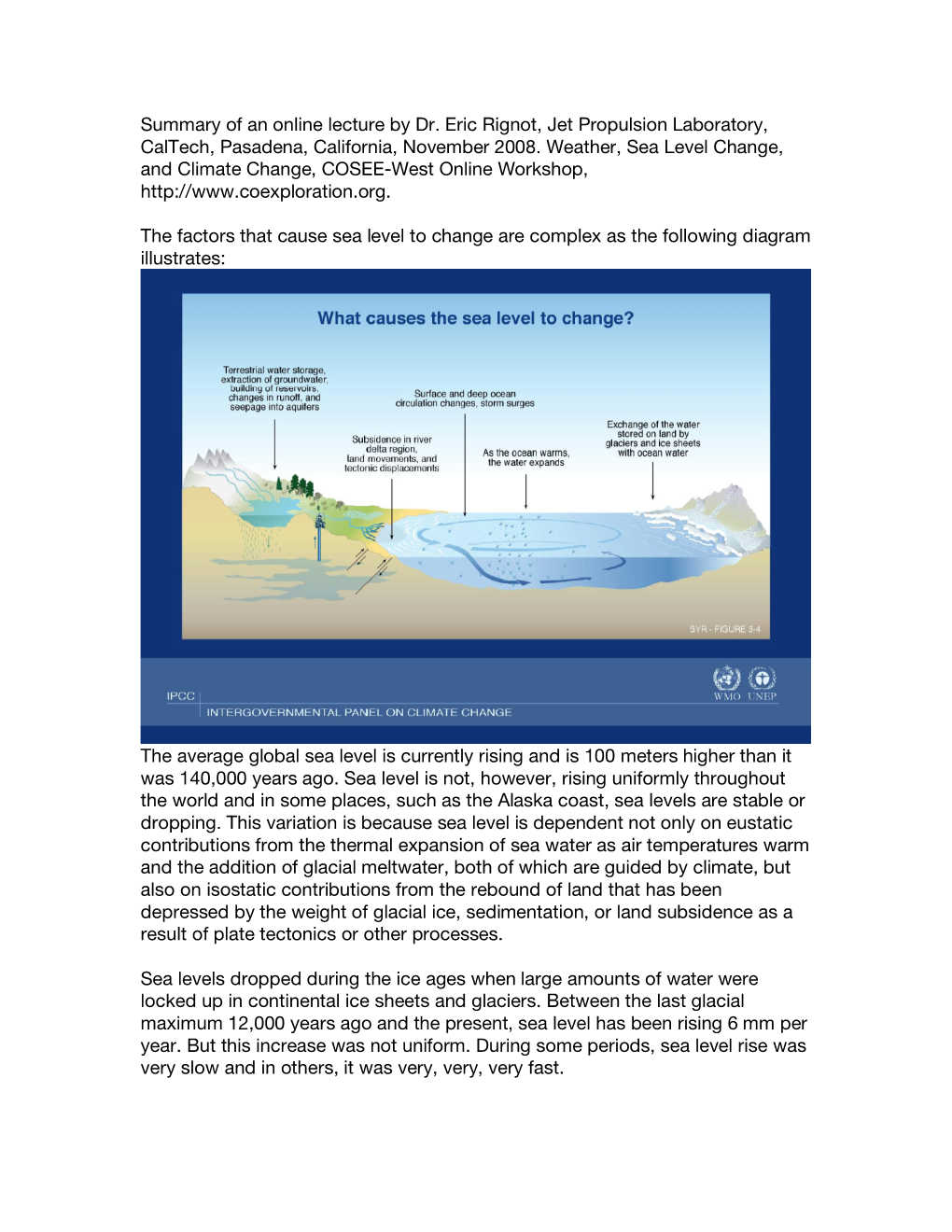 Summary of an Online Lecture by Dr. Eric Rignot, Jet Propulsion Laboratory, Caltech, Pasadena, California, November 2008