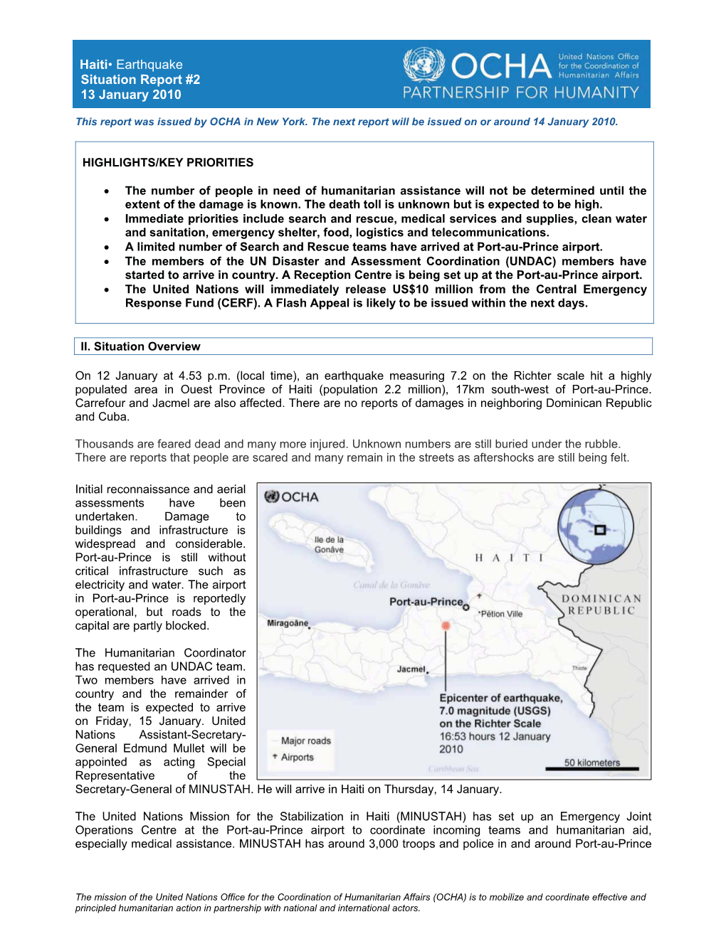 Haiti• Earthquake Situation Report #2 13 January 2010