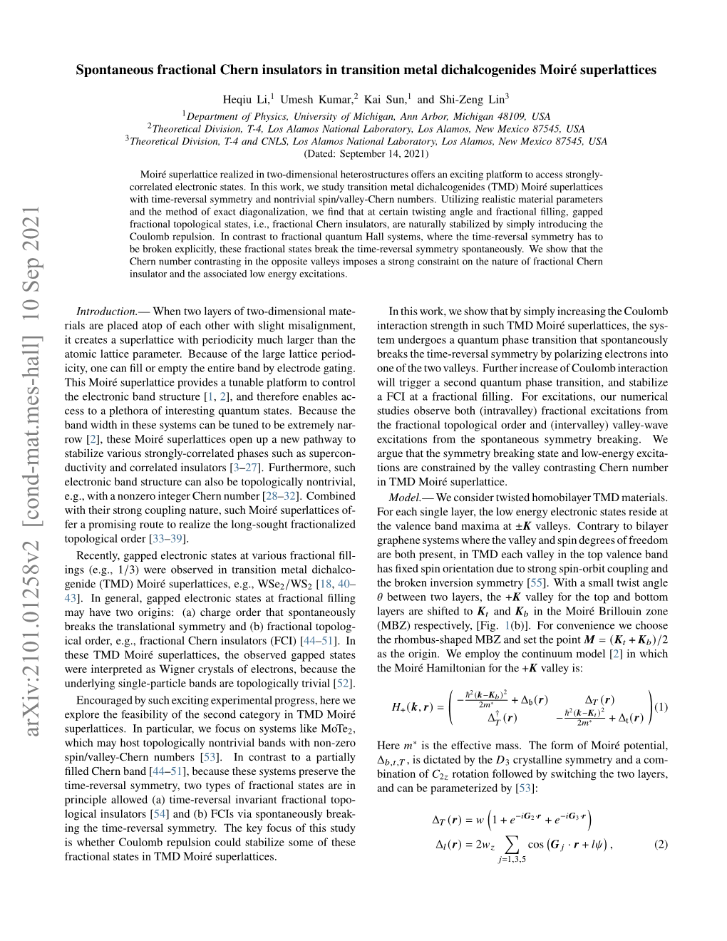 Arxiv:2101.01258V1 [Cond-Mat.Mes-Hall] 4 Jan 2021