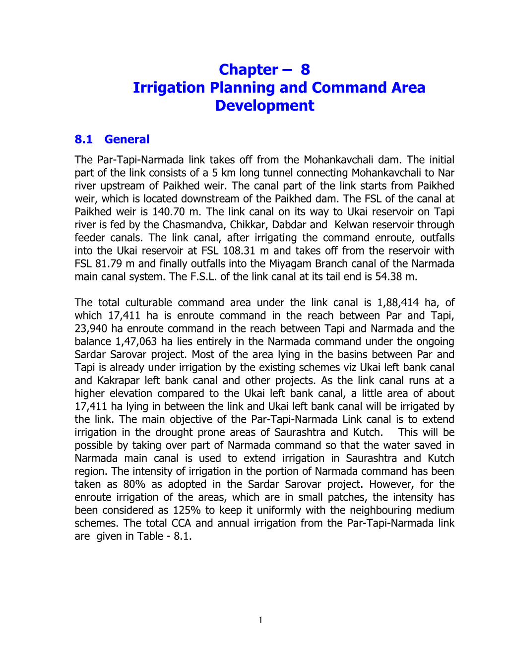 Chapter – 8 Irrigation Planning and Command Area Development