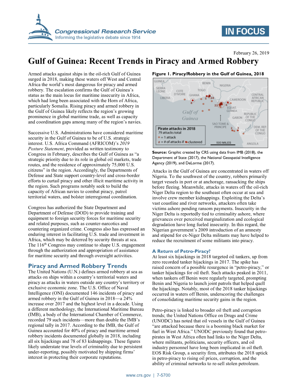 Gulf of Guinea: Recent Trends in Piracy and Armed Robbery