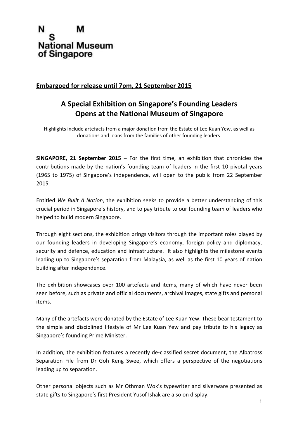 A Special Exhibition on Singapore's Founding Leaders Opens at The