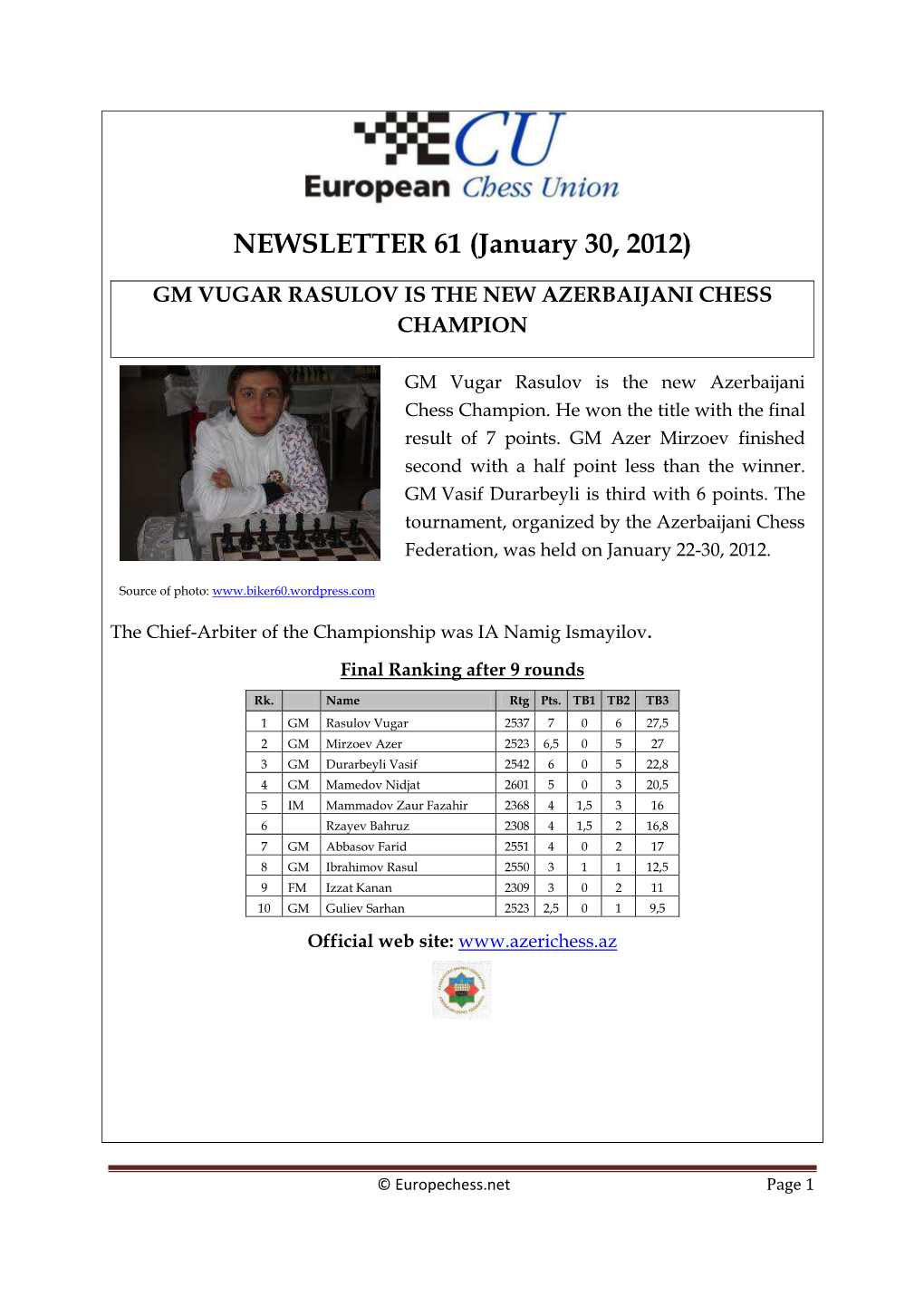 NEWSLETTER 61 (January 30, 2012)