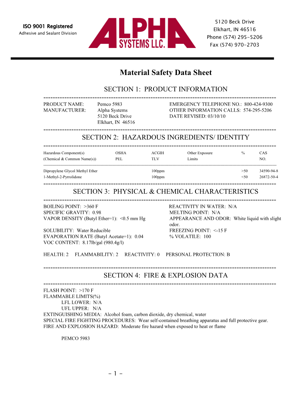 Material Safety Data Sheet