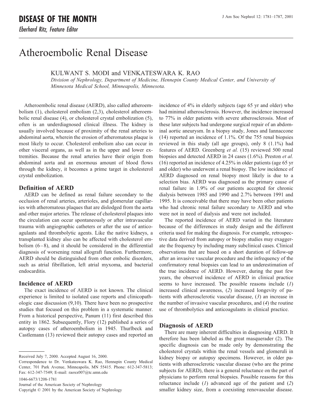 Atheroembolic Renal Disease