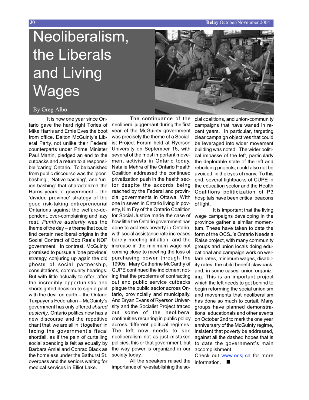 Neoliberalism, the Liberals, and Living Wages
