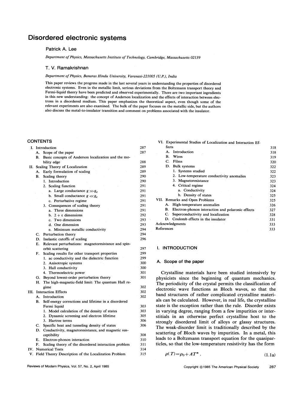 Disordered Electronic Systems