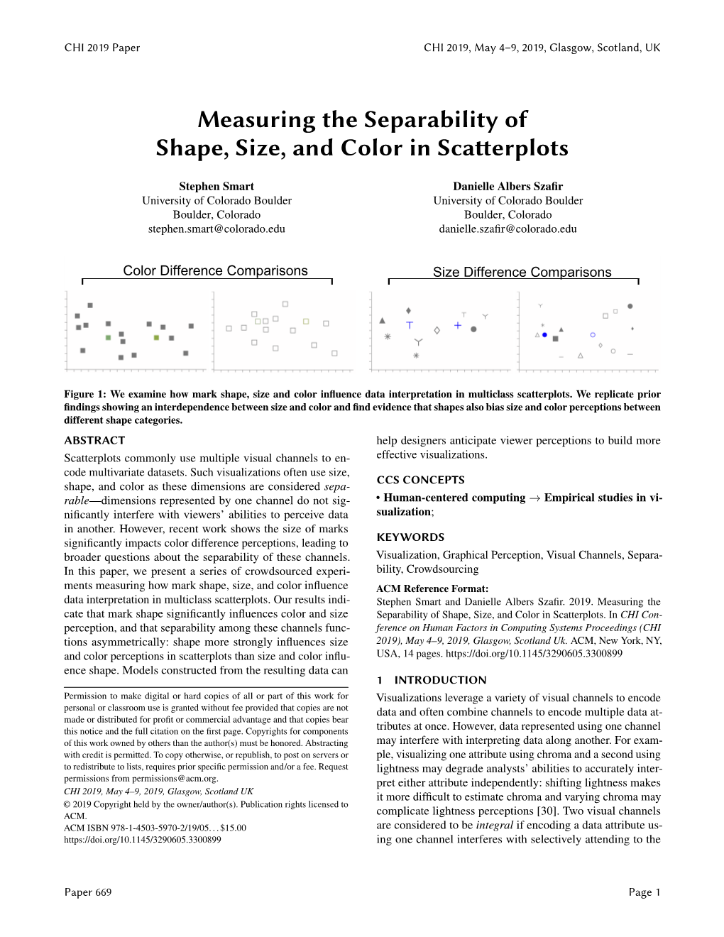 Measuring the Separability of Shape, Size, and Color in Scatterplots