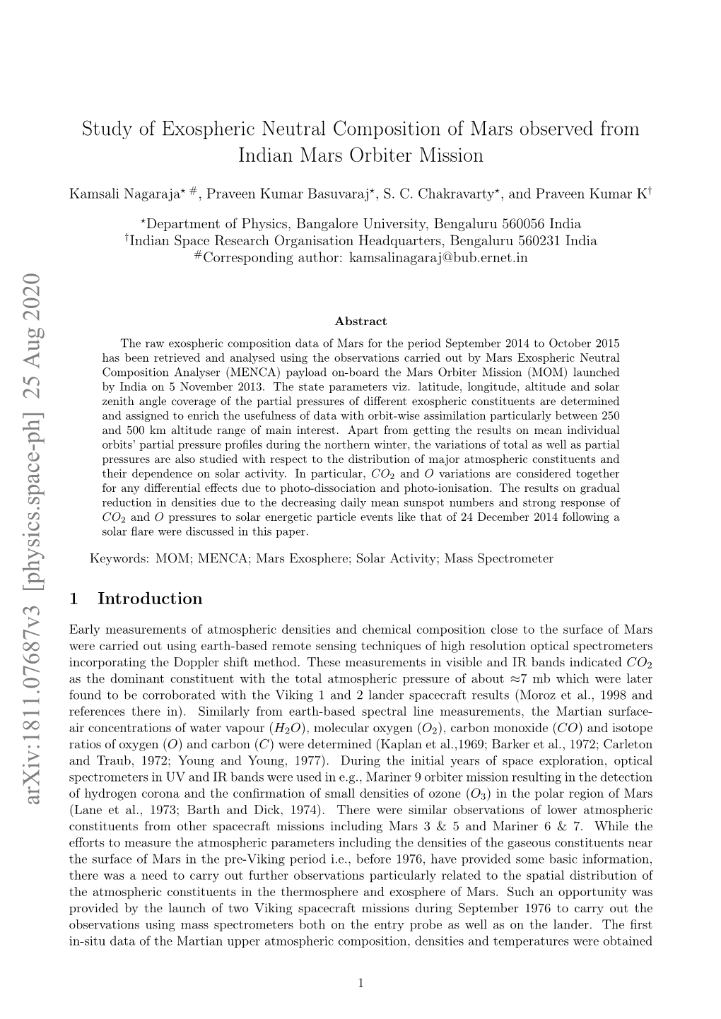 Study of Exospheric Neutral Composition of Mars Observed from Indian Mars Orbiter Mission