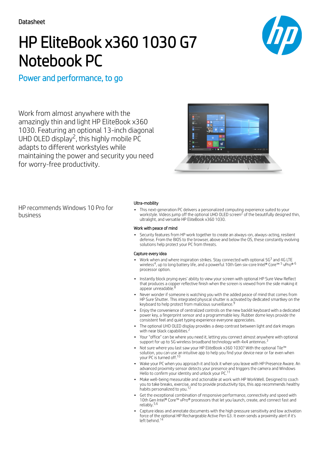 HP Elitebook X360 1030 G7 Notebook PC Power and Performance, to Go