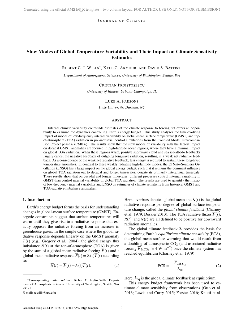 Slow Modes of Global Temperature Variability and Their Impact on Climate Sensitivity Estimates