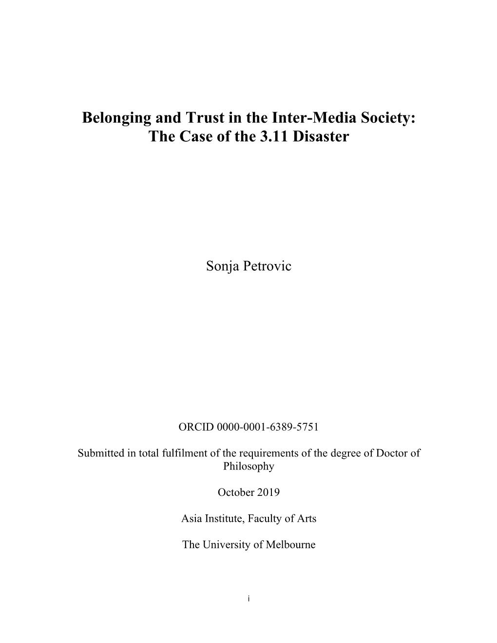Belonging and Trust in the Inter-Media Society: the Case of the 3.11 Disaster