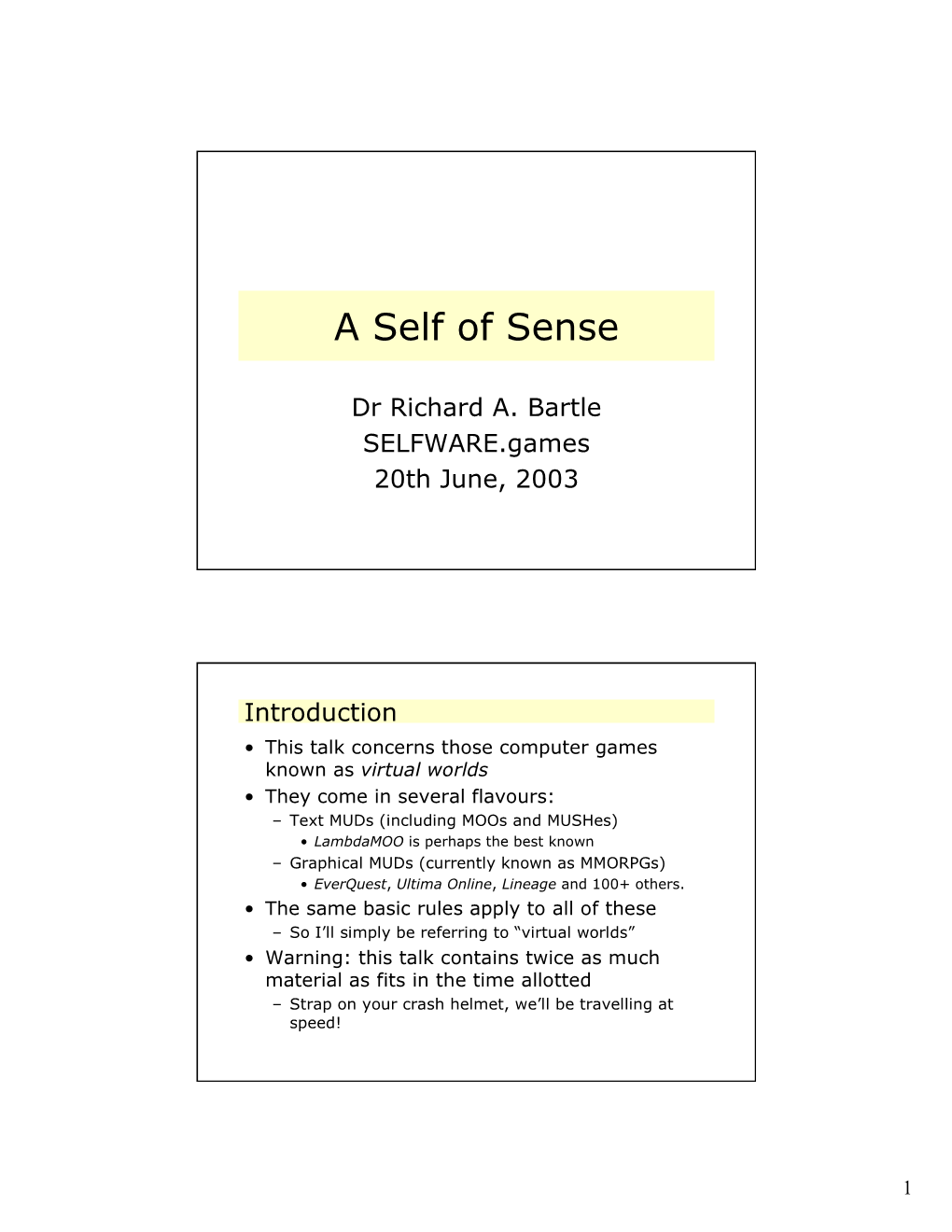 SELFWARE.Games 2003