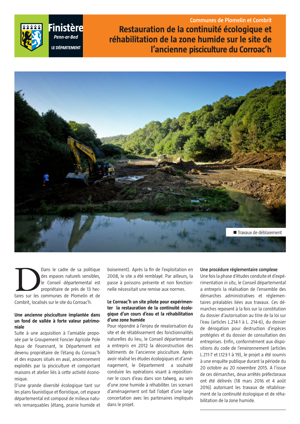 Restauration De La Continuité Écologique Et Réhabilitation De La Zone Humide Sur Le Site De L’Ancienne Pisciculture Du Corroac’H